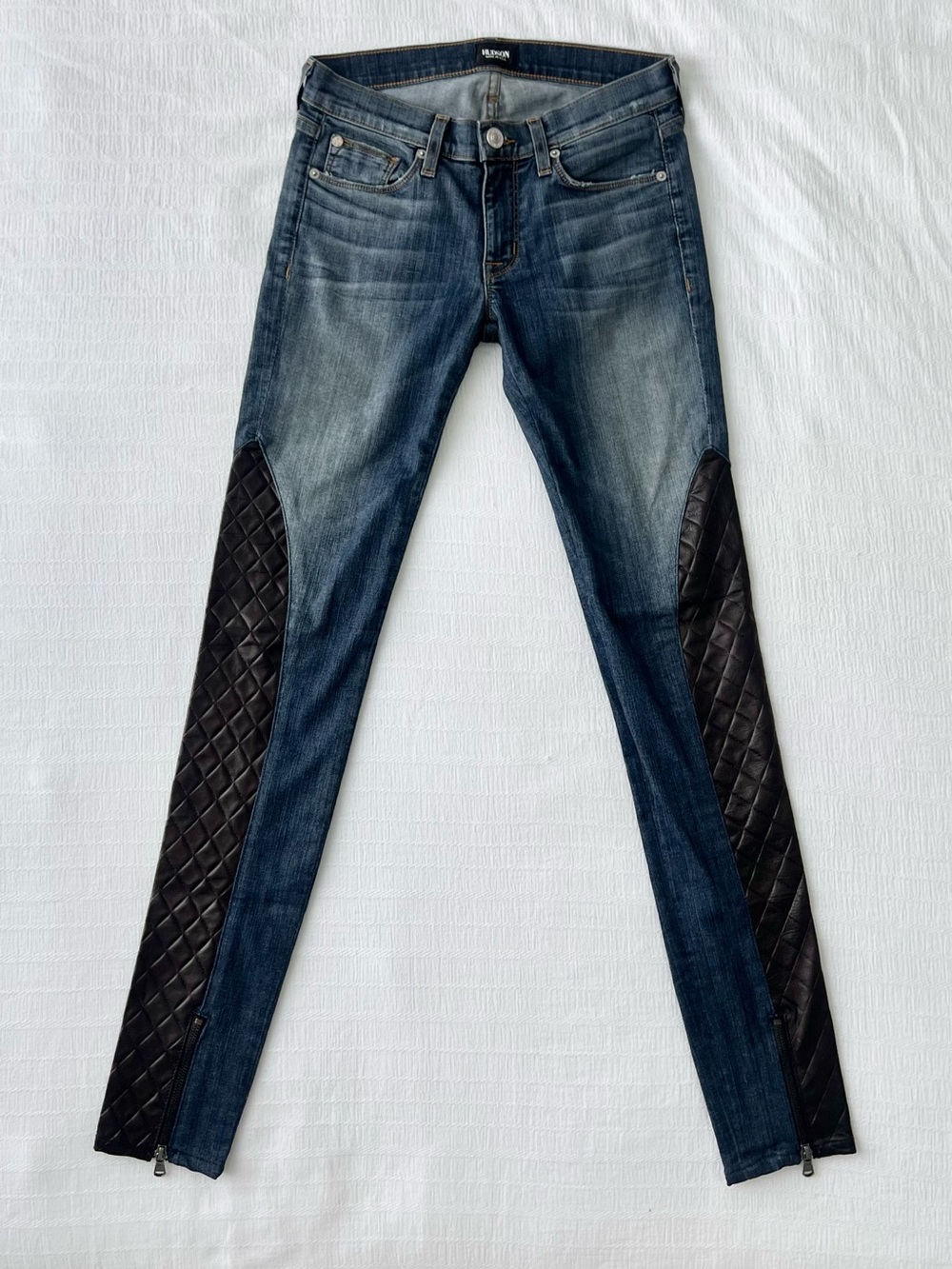 HUDSON Dark Wash Jeans with Quilted Lambskin Leather Panels